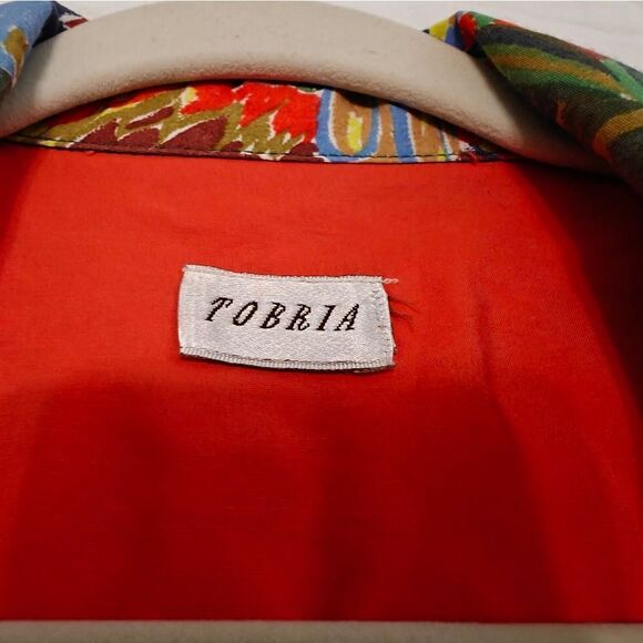 Tobria Lyocell Hawaiian Vibrant Red and Blue Casual Top Jacket Open Shirt Sz L - Picture 8 of 8